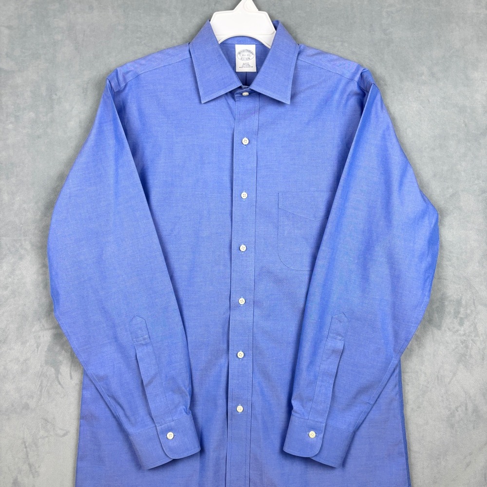 Brooks Brothers Slim Fit Non-Iron Blue Cotton Dress Shirt 15.5-33 Mens
